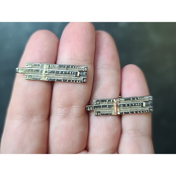 Sterling Silver 925 Rectangular Ruler Cufflinks, Read Description - Picture 1 of 10